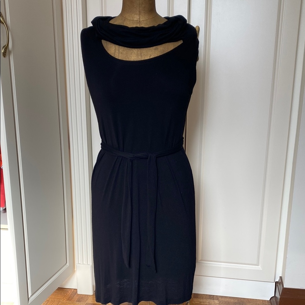 Japanese Weekend Black Sleeveless Cowl Neck Sheath Midi Dress